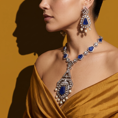 Peony Sapphire Long Necklace Set