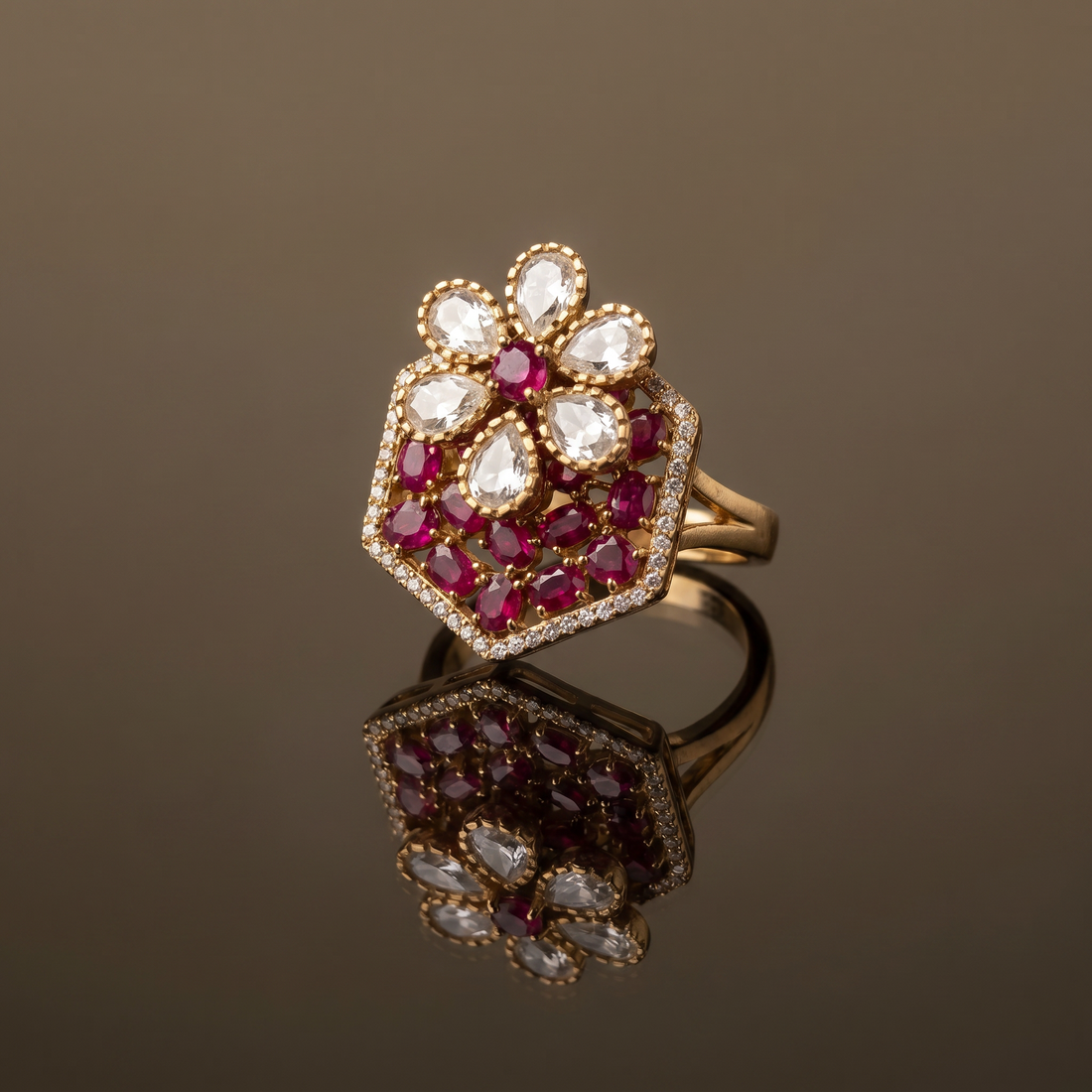 Pranvitha Ruby Blossom Ring