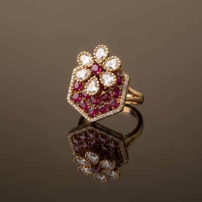 Pranvitha Ruby Blossom Ring
