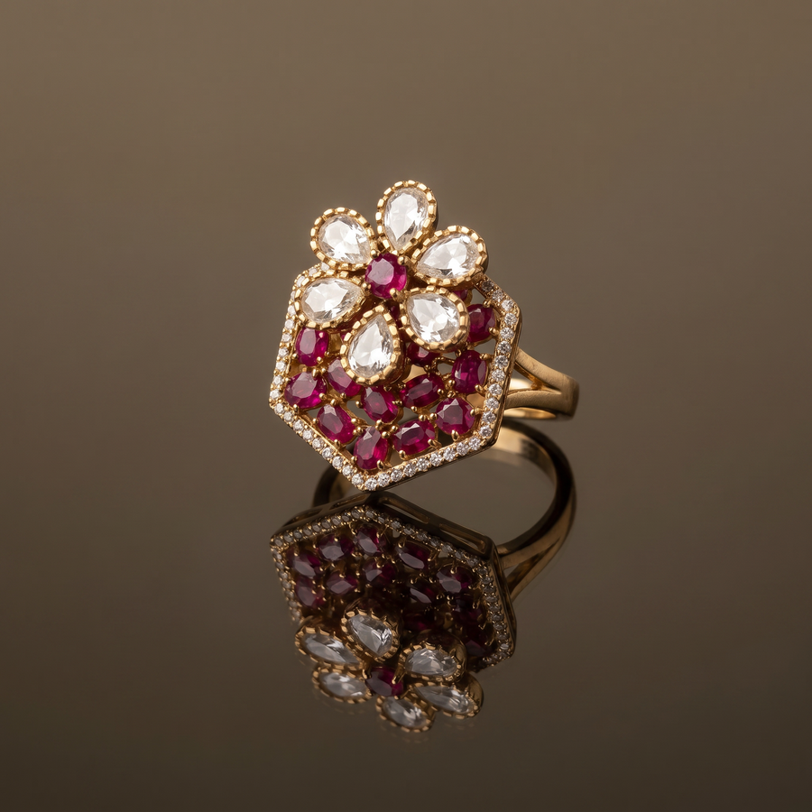 Pranvitha Ruby Blossom Ring