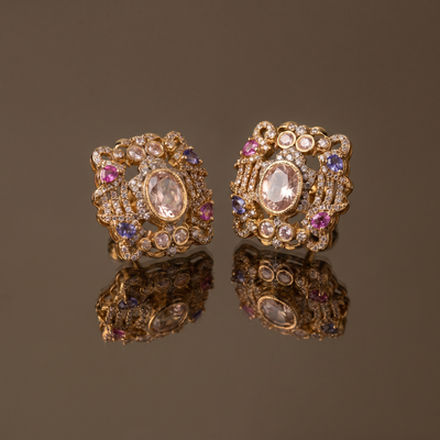 Rajeshwari Blue and pink Earrings and Ring Set