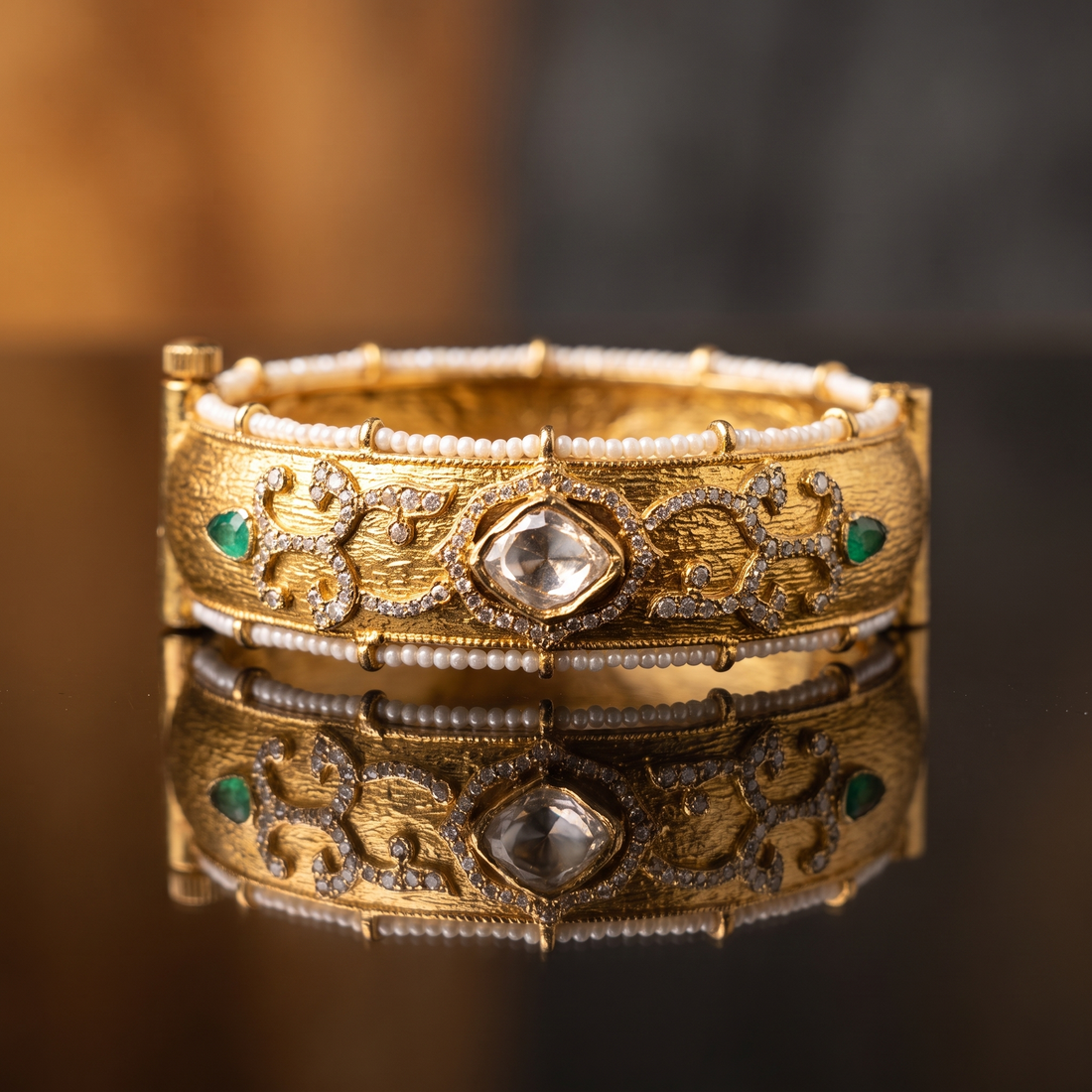 Rajwada Emerald Kundan Kada - Set of 2