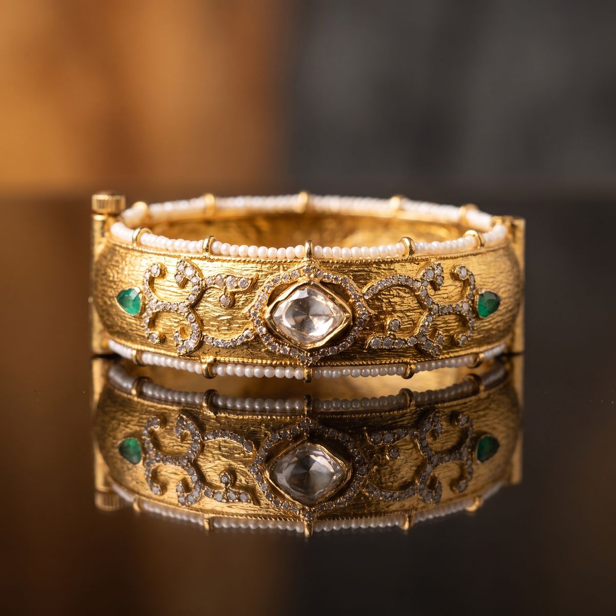 Rajwada Emerald Kundan Kada - Set of 2