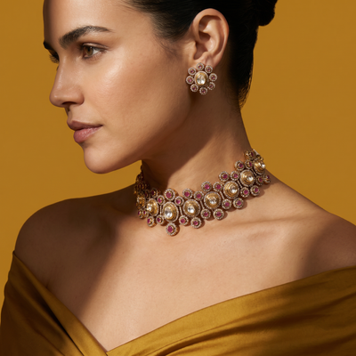 Rajwada Pink Polki Choker Set
