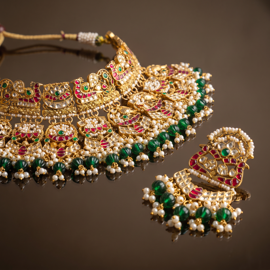 Rivya Peacock Kundan Necklace Set