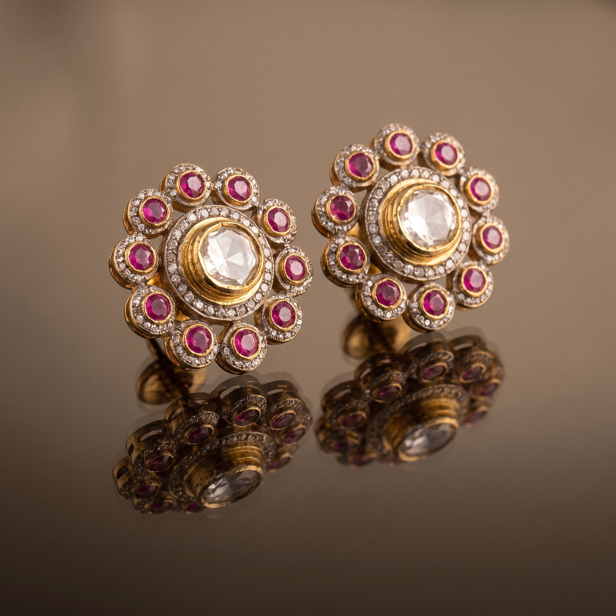 Roshni Kundan Stud Earrings - Ruby