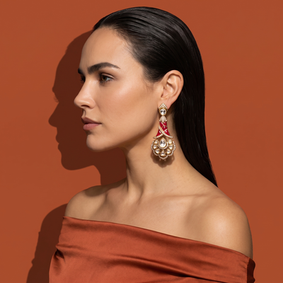 Ruvika Ruby Kundan Statement Earrings