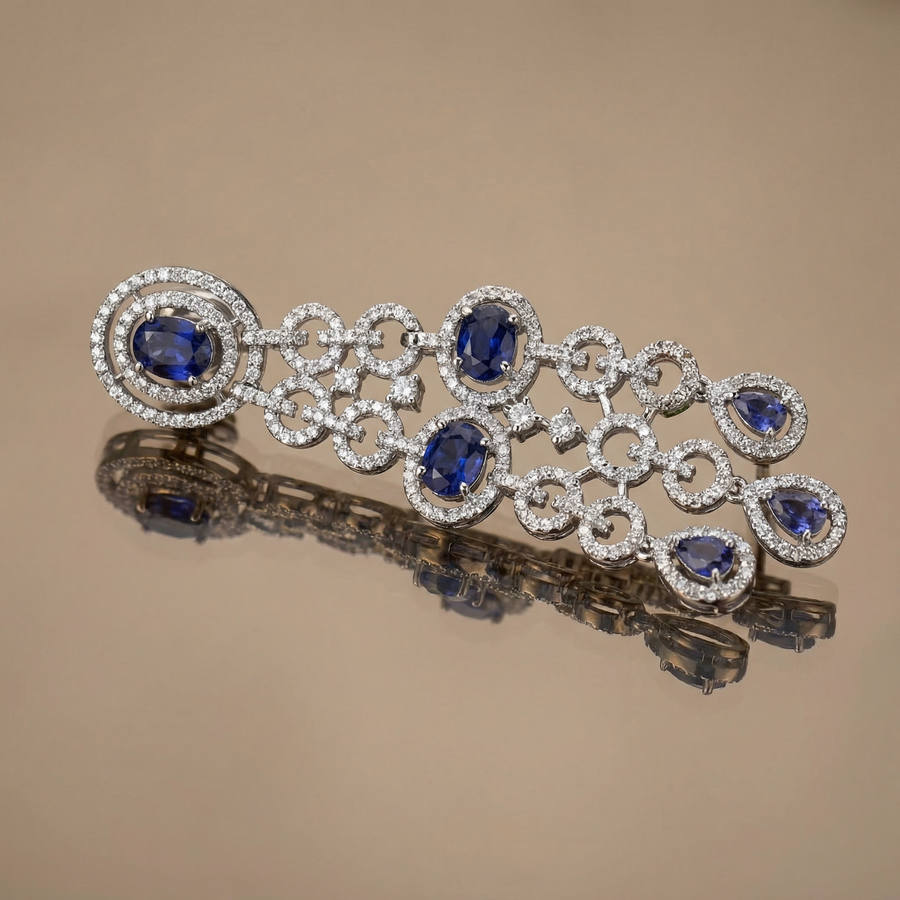 Saanvi midnight cascade earrings – detail view by Ozel