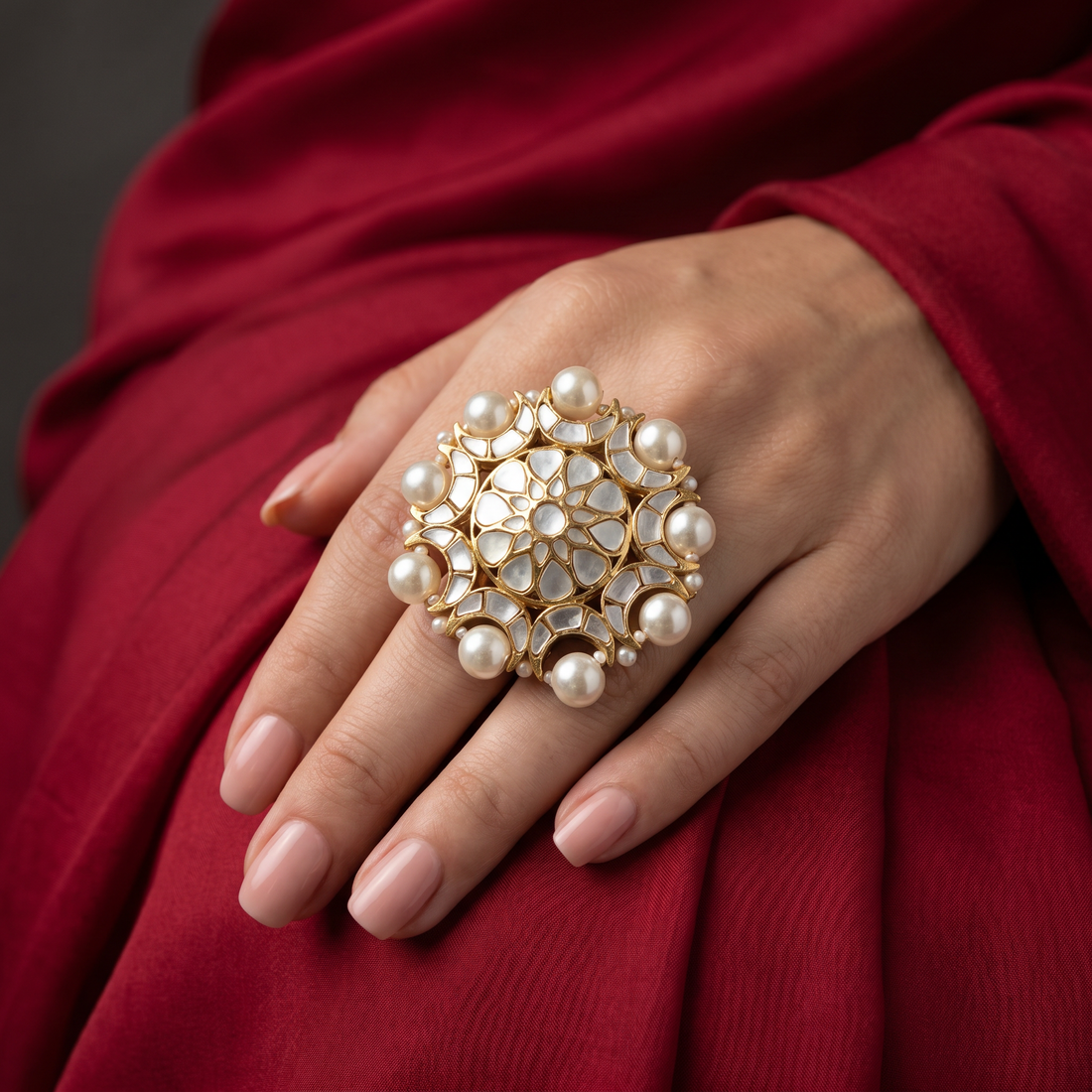 Saanvika pearl radiance ring – luminous Indian heirloom by Ozel