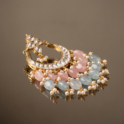 Tahira pastel drop chandelier earrings – detail view by Ozel