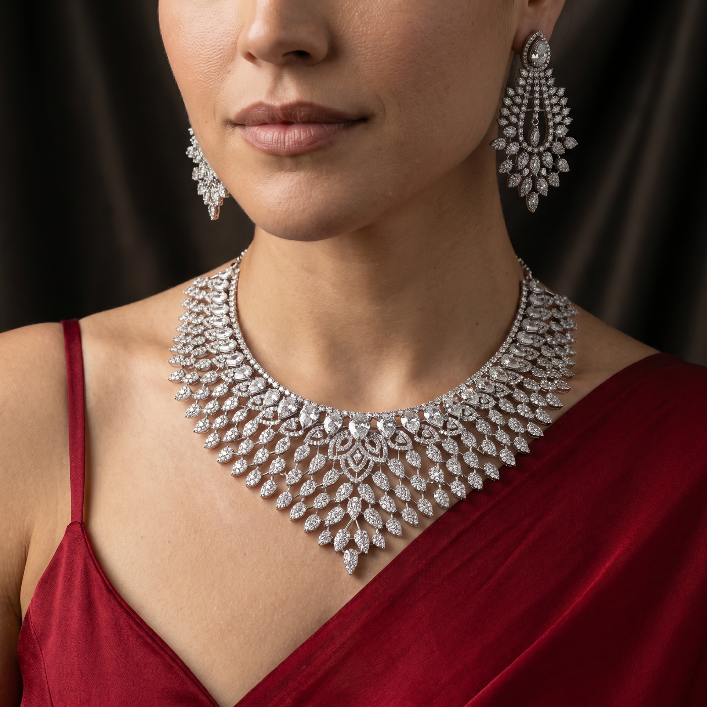 Tanirika diamond feather cascade set – regal Indian bridal heirloom by Ozel