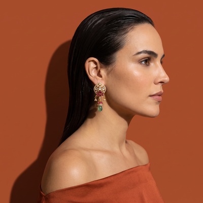 Teardrop Chandelier Ruby Earrings with Layered Stone Detail