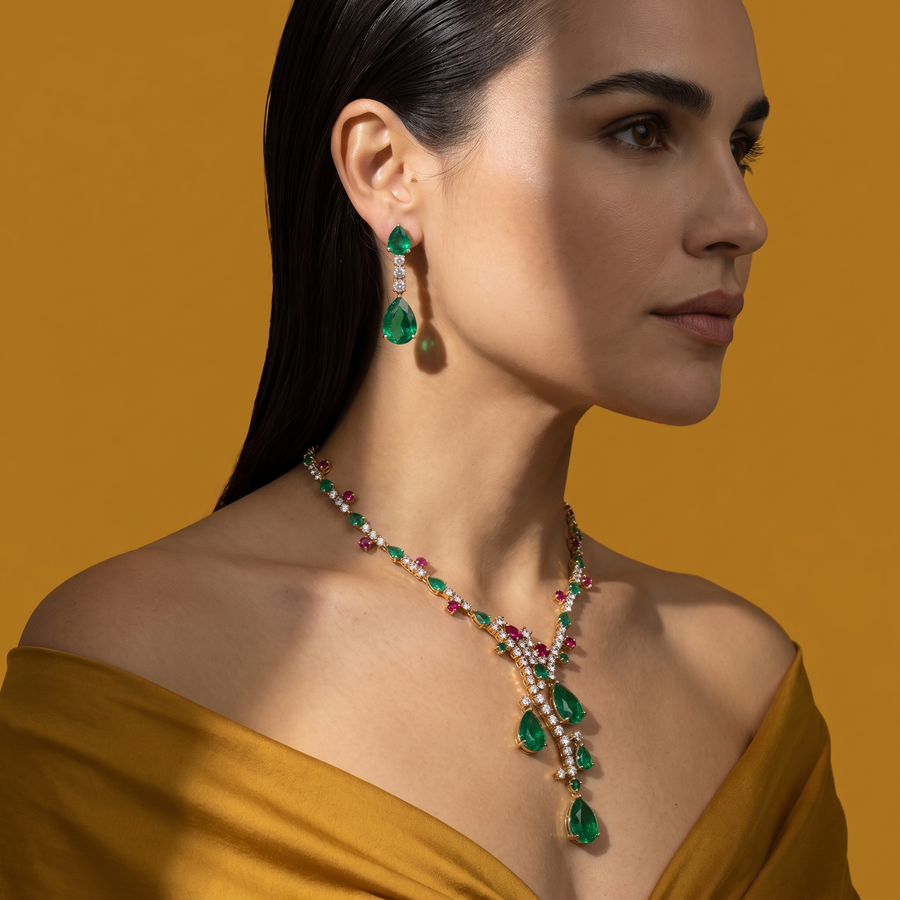 The Falling Emeralds Necklace Set