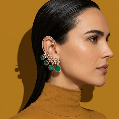 Emerald Floral Ear Cuff Earrings
