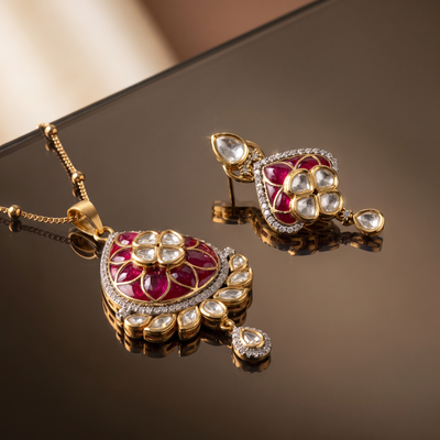 Urja Green Kundan Pendant Set