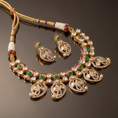 Vanshika Emerald Kundan Haar Set – artisan Indian bridal jewelry by Ozel