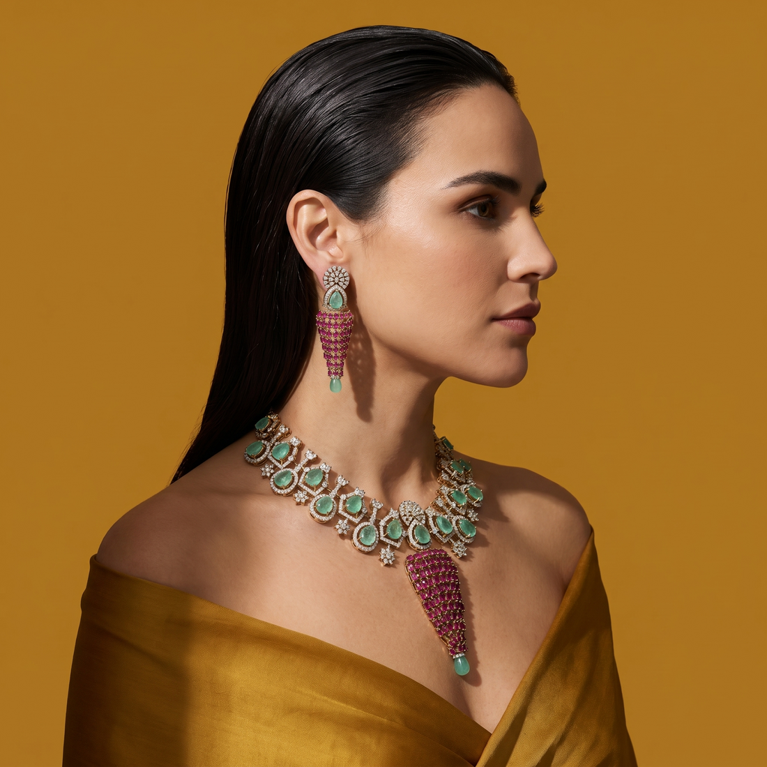 Vasundhara Mint and Pink Necklace Set