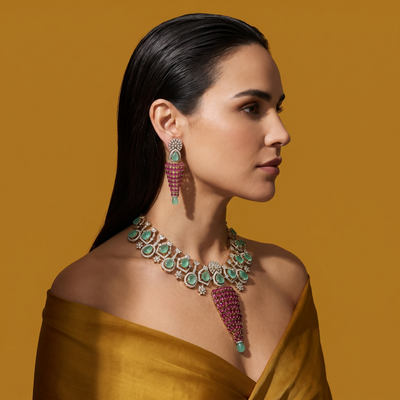 Vasundhara Mint and Pink Necklace Set