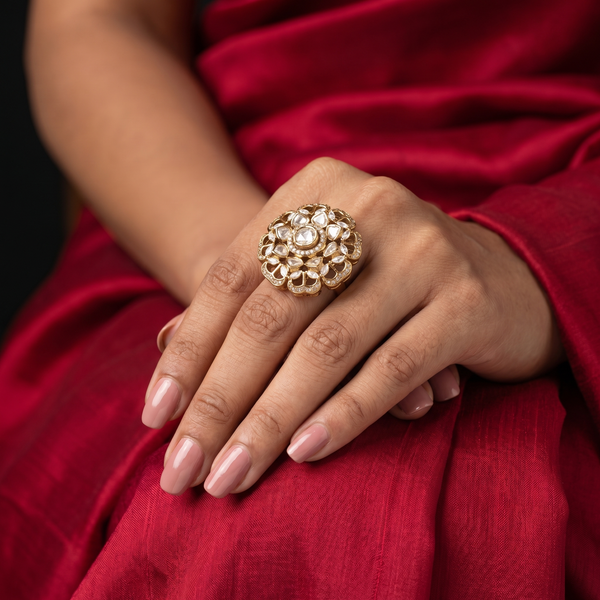 Veda imperial ring with bold stone centerpiece in gold setting