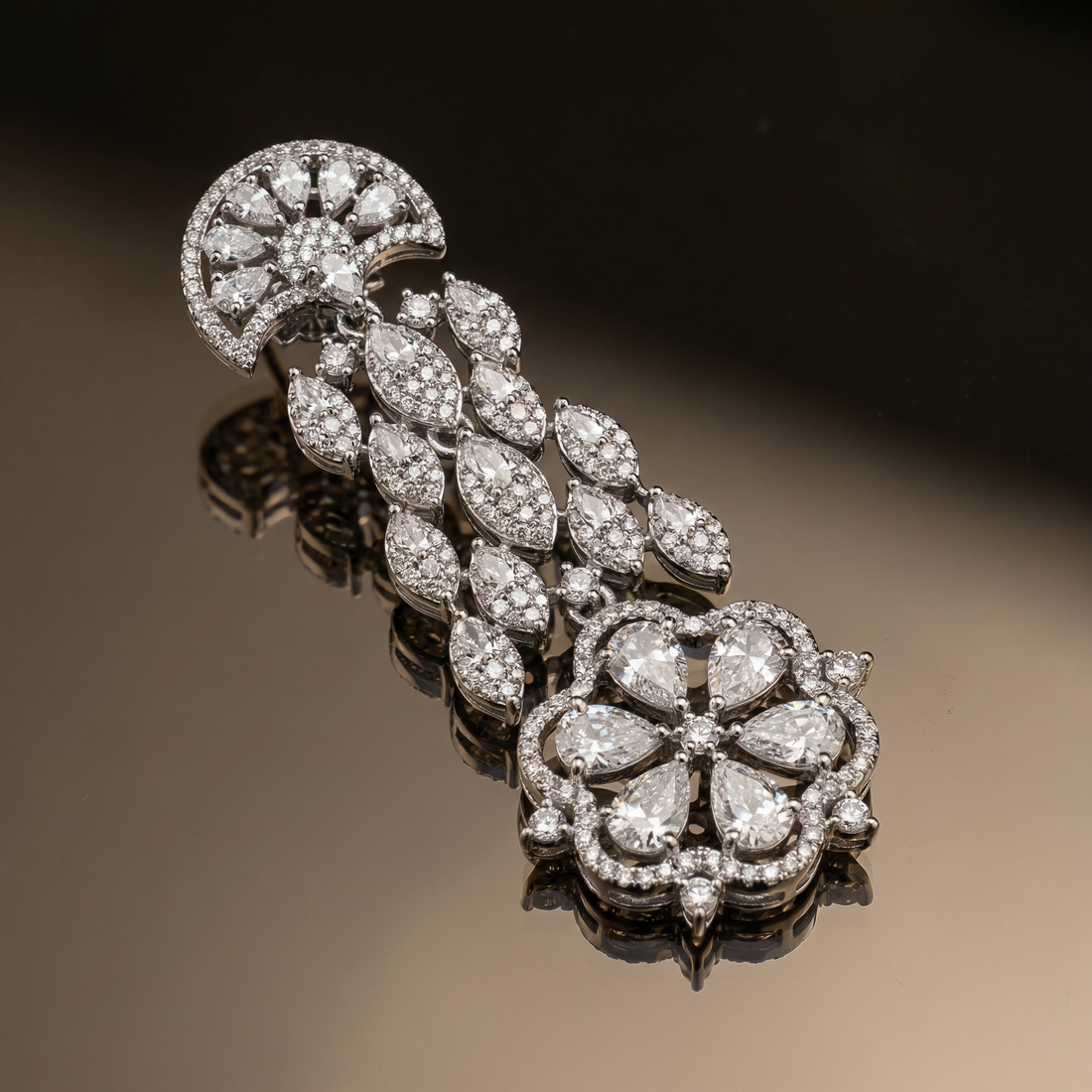 Vidhika royal cascade earrings – detail view by Ozel