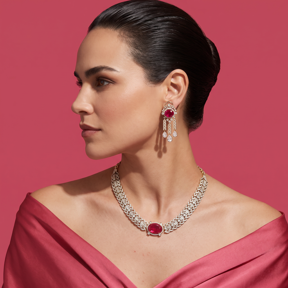 Viona Ruby Crystal Necklace Set