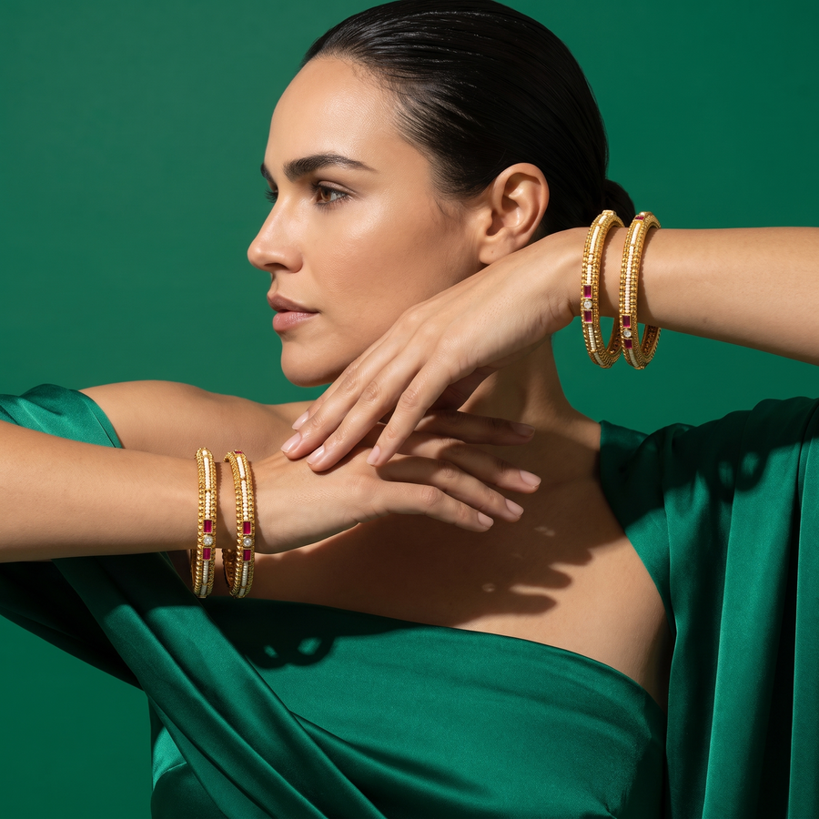 Vyanika Ruby Pearl Stack Bangles Set of 4