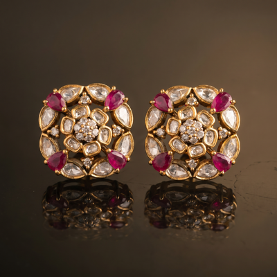 Vyomika emerald bloom stud earrings – styled detail by Ozel