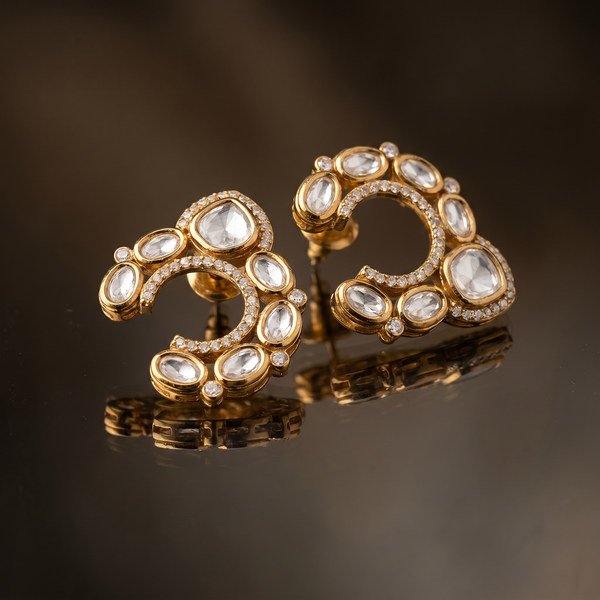 Zarika Kundan crescent studs – heritage Indian heirloom by Ozel