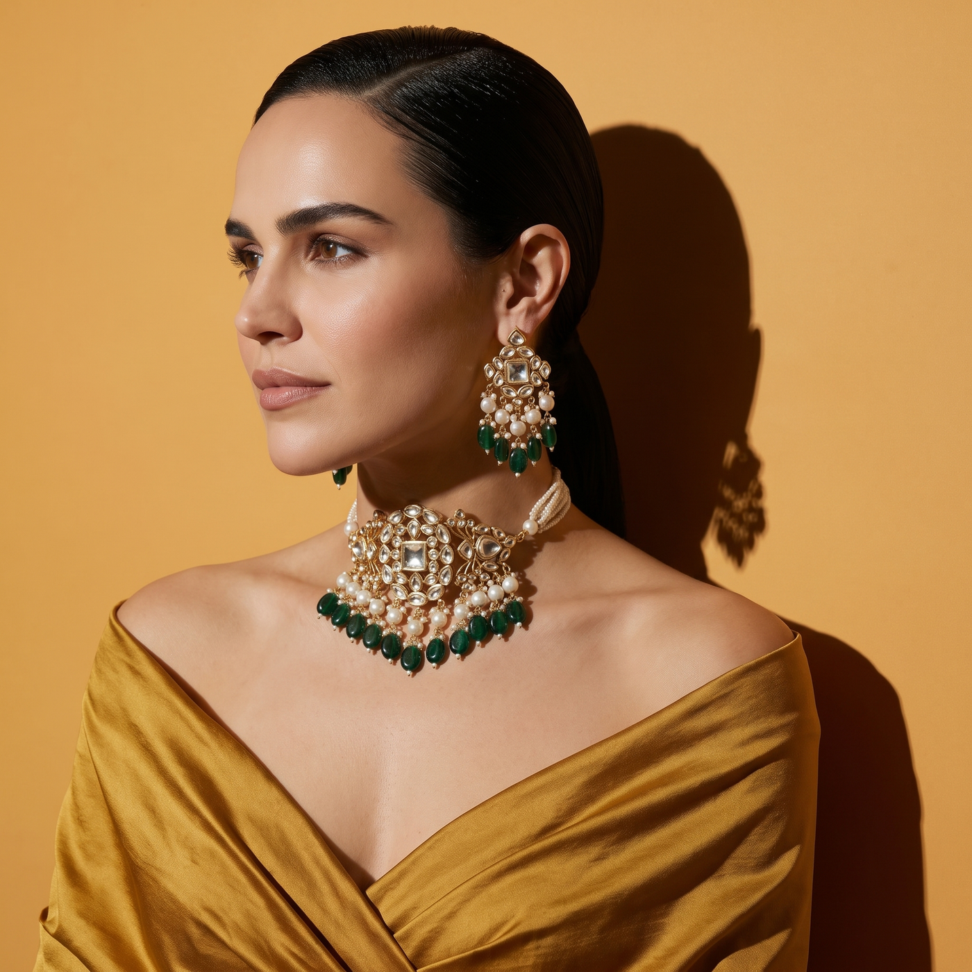 Zarvaya Polki Emerald Pearl Choker Set