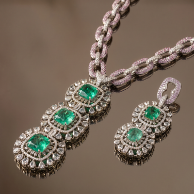 Zavian Emerald Diamond Link Statement Set