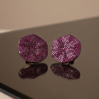 Zuhaina midnight eclipse stud earrings – styled detail by Ozel