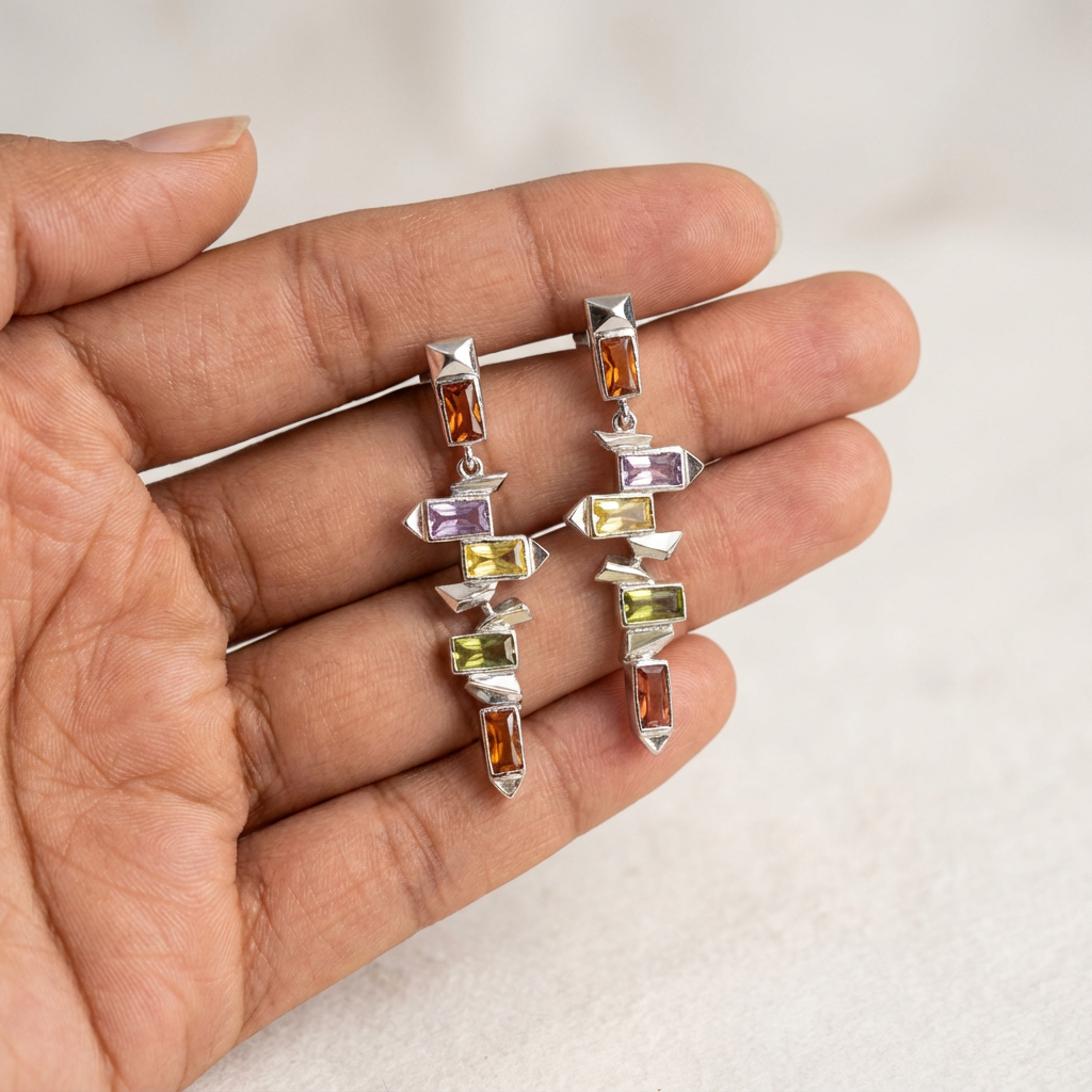 Prism cascade earrings – cascading prism detail by Ozel
