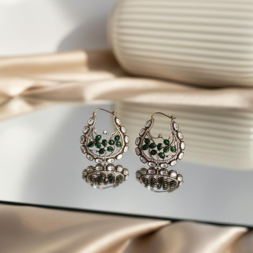 Diana green gemstone earrings – elegant Indian jewelry by Ozel