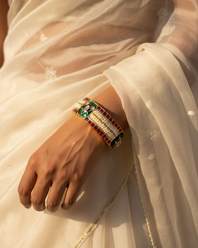 Aina pearl bangle kada – traditional Indian bridal jewelry by Ozel