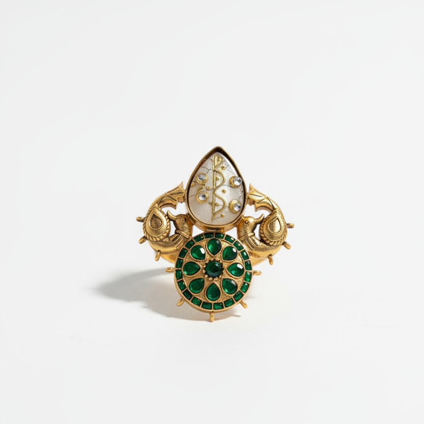 Mehreen Floral Ring with delicate handcrafted gold petals and floral motif by Ozel