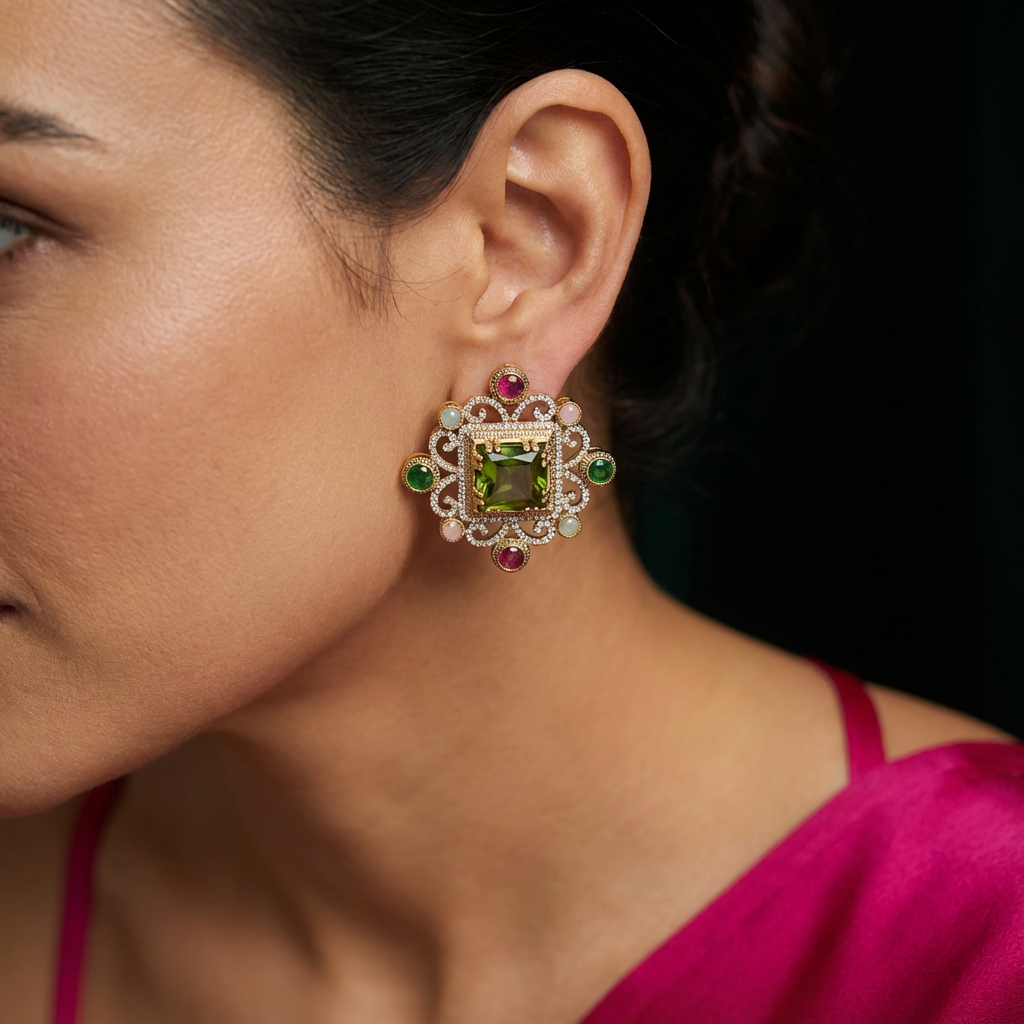 Ashta earrings – worn on ear by Ozel
