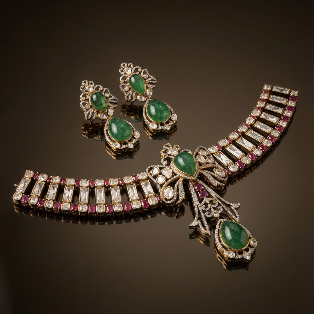 Crest bow regal choker set – traditional Indian bridal jewelry by Ozel