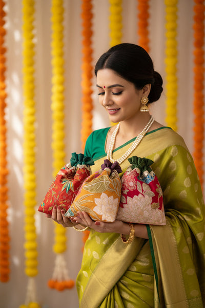 Set of Anvika gota-embroidered potli bags – Ozel