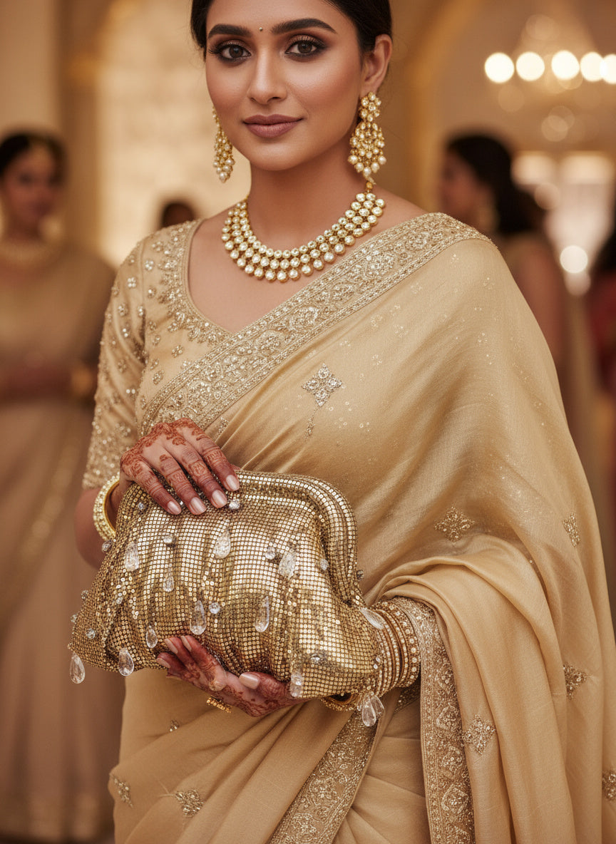 SoHo gold clutch bag – luxury Indian evening accessory by Ozel