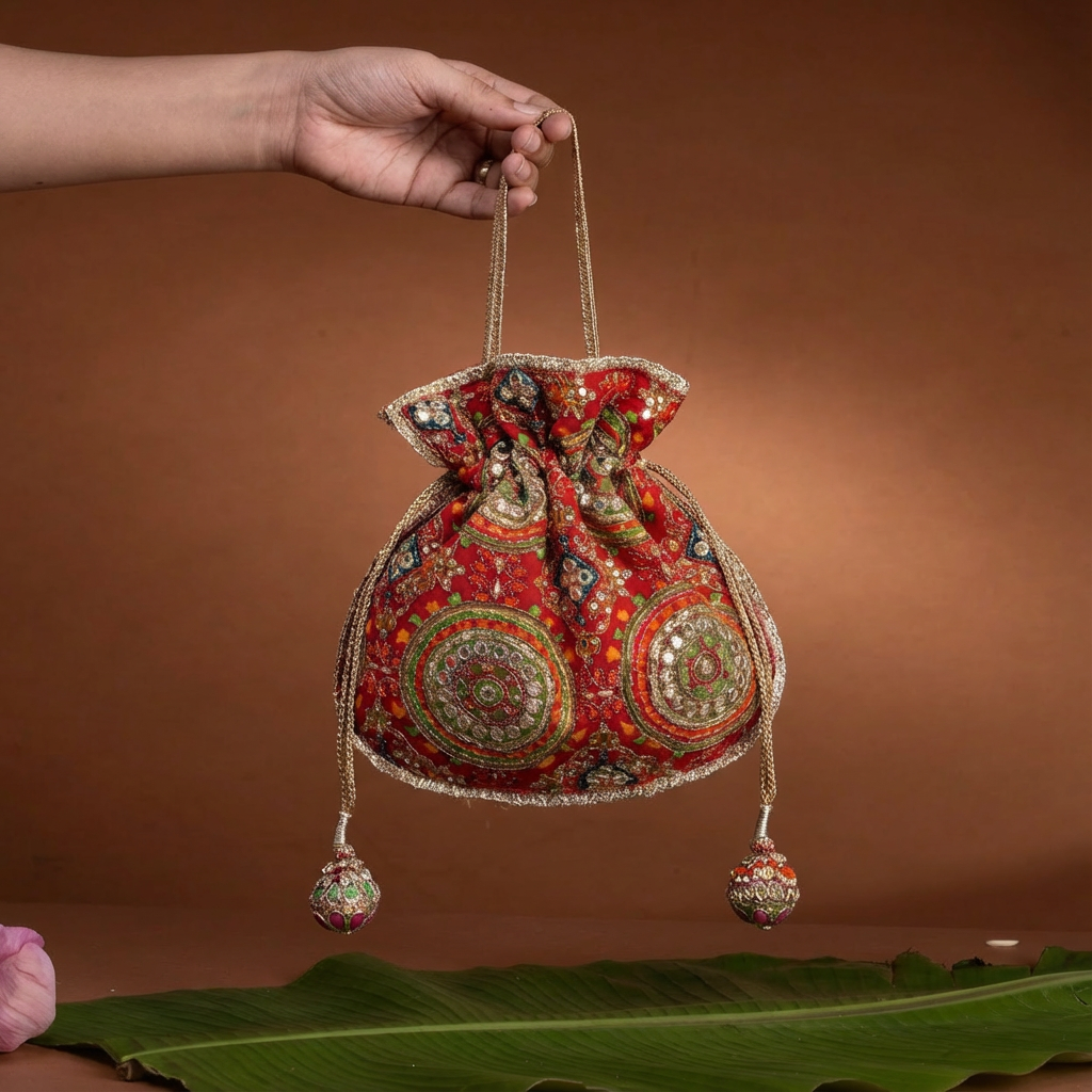Chakra U shape potli bag – Jadau Indian bridal accessory by Ozel