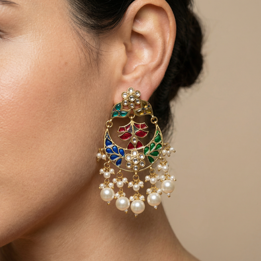 Zahra – kundan chandbali earrings by Ozel