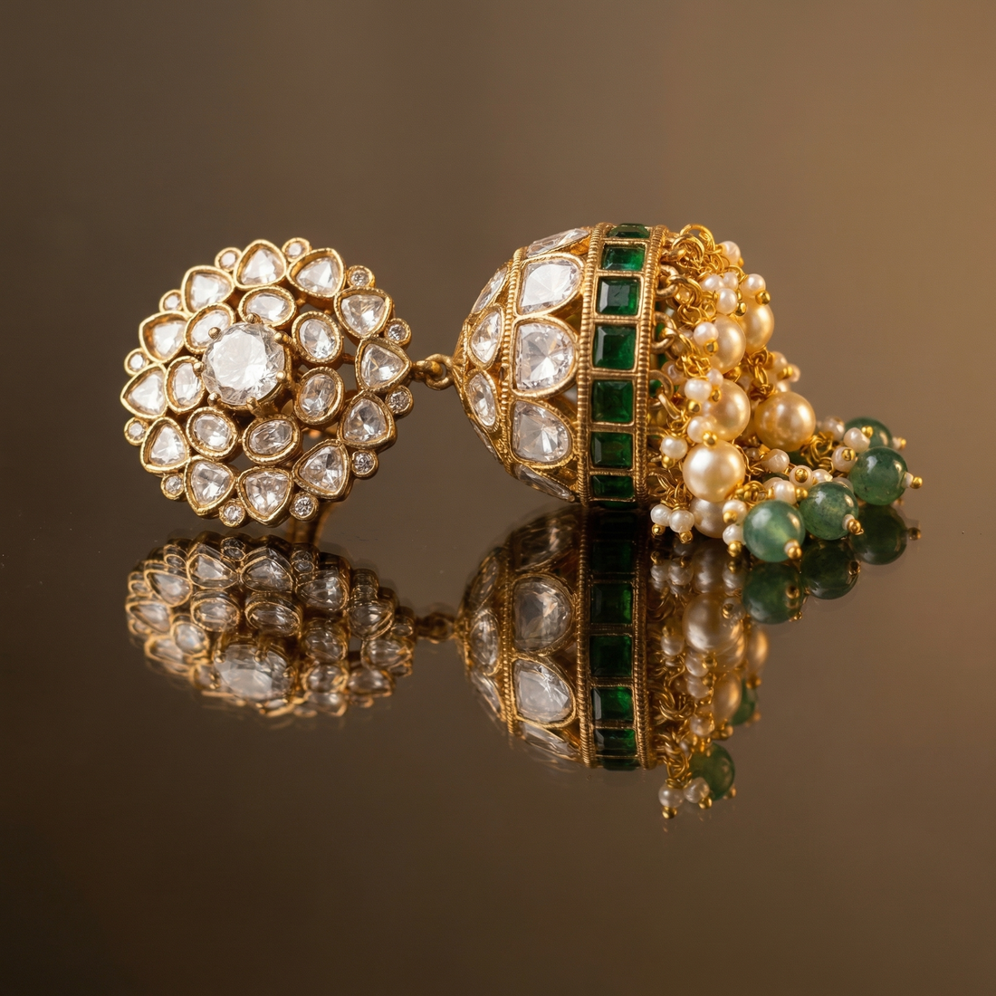 Aarunya – kundan bloom jhumka earrings by Ozel