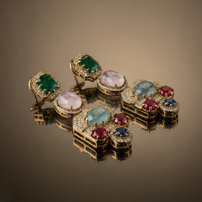 Navratna Aura Drop Earrings – heritage navratna nine-stone earrings by Ozel