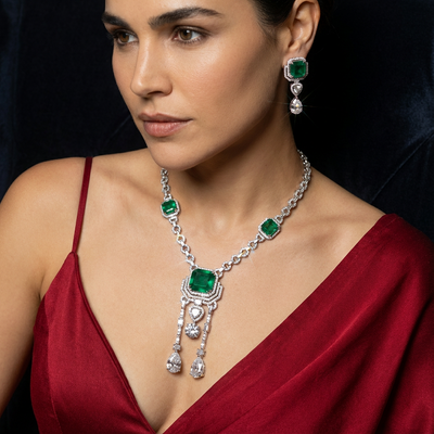The empire emerald necklace set – regal emerald Indian necklace by Ozel