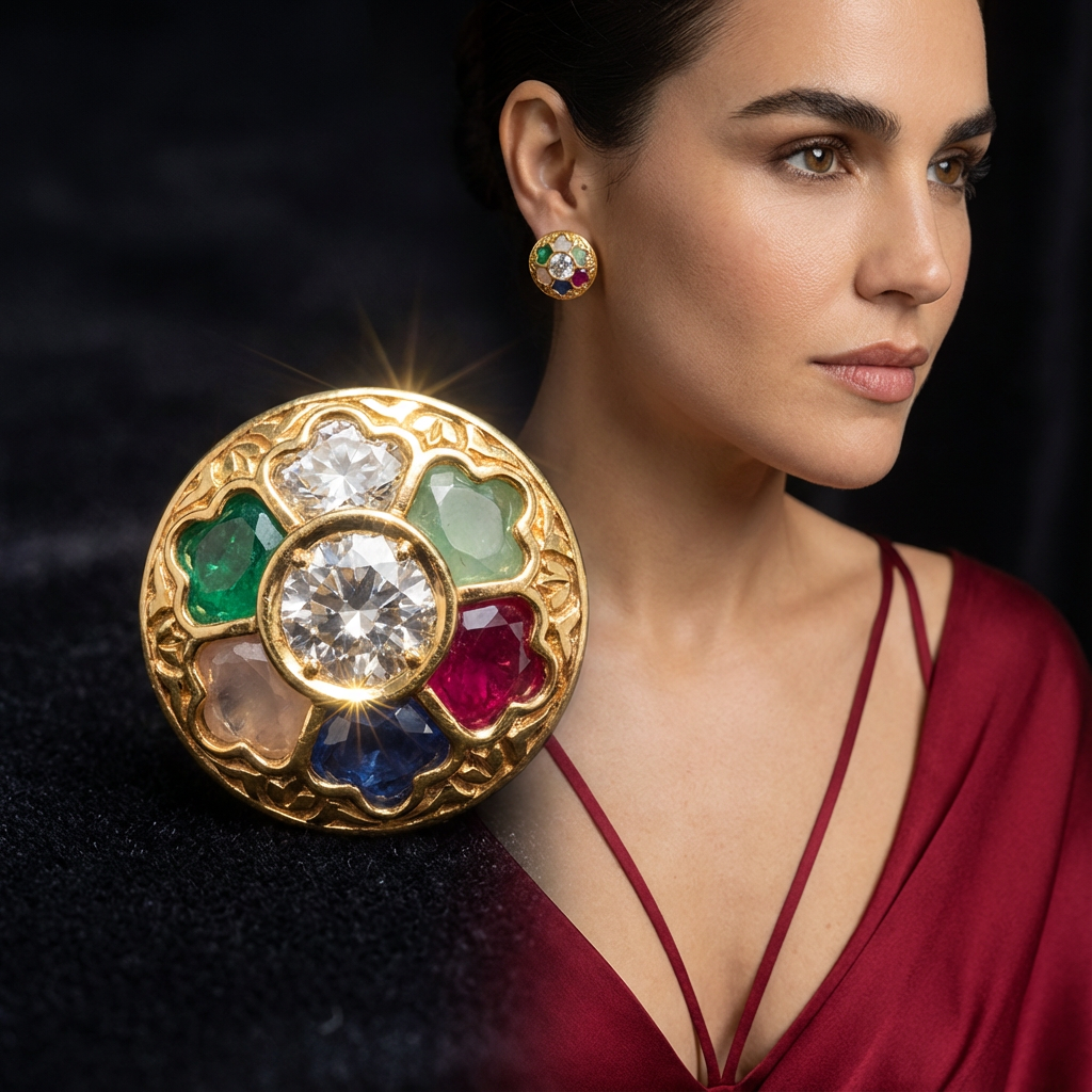 Chroma Halo Studs with multicoloured gemstone halos and lustrous gold setting by Ozel