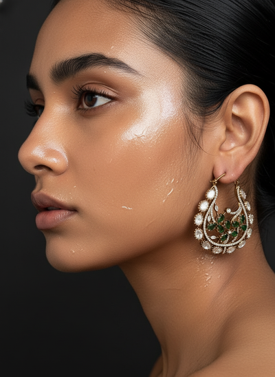 Diana green gemstone earrings – elegant Indian jewelry by Ozel