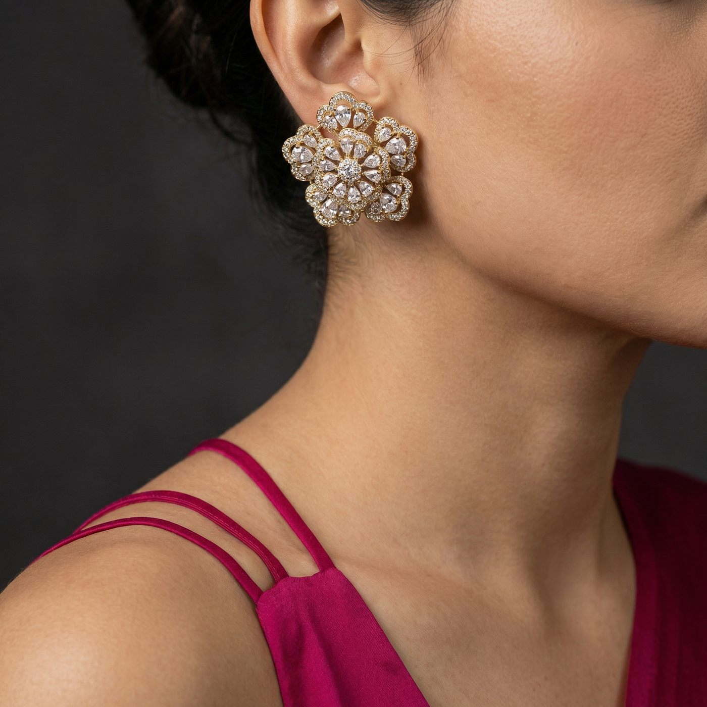 Gul floral stud earrings with kundan petals and luminous center