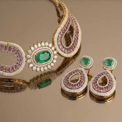 Voyla french choker and earrings set pastel – worn on neck by Ozel