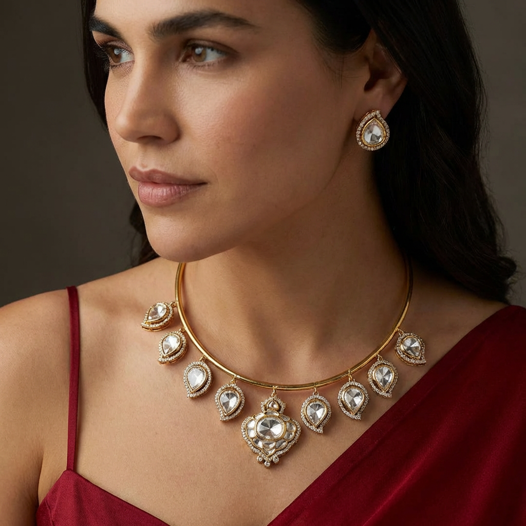 Saloni polki drop necklace set – traditional Indian bridal jewelry by Ozel