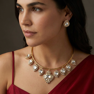 Saloni polki drop necklace set – traditional Indian bridal jewelry by Ozel